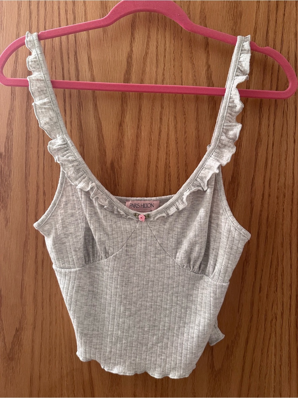 Paris Hilton Heather Gray Ribbed Tank with Pink Rosette